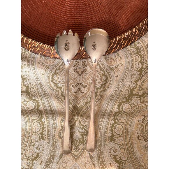Vintage Mayell Silver Plate 9.5” Salad Serving Set Fork Spoon Made in England - Picture 3 of 5